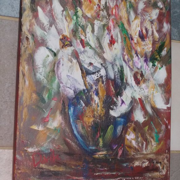 Original "Majestic Blue Floral" impressionistic oil painting Texas Artist Davila - Picture 3 of 5